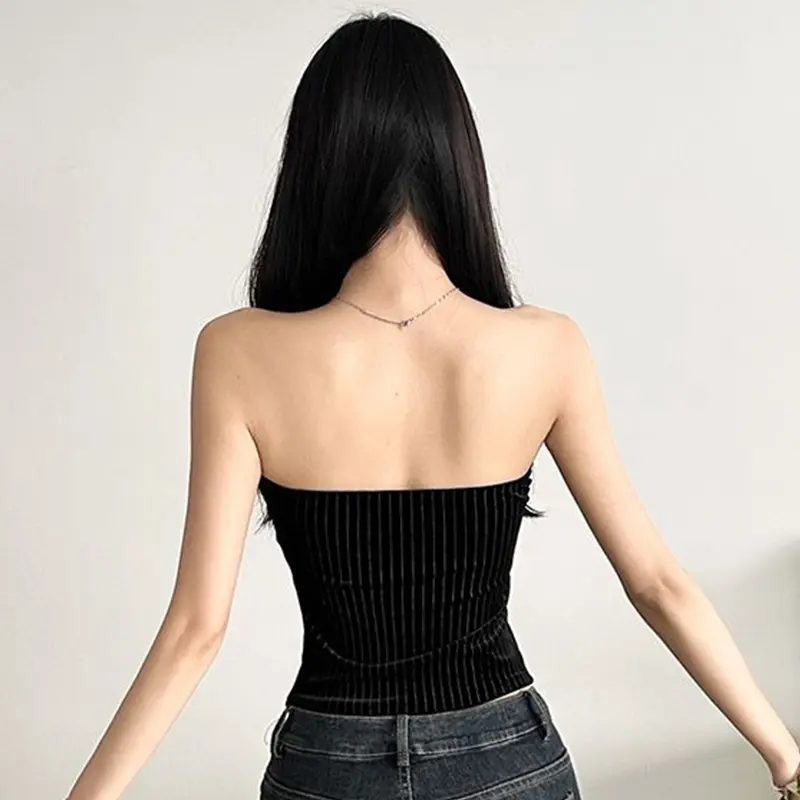 Women's Striped Tube Top American Sexy Irregular Lace-up Strapless Sleeveless Slim Vest