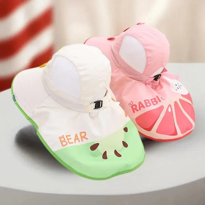 Kids Summer Sun Hat UV Protection Shawl Hats 3-10Year Boys Girls Quick Drying Fisherman Cap Children Large Brim Sunshade Visors