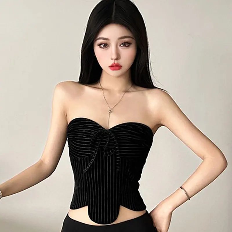 Women's Striped Tube Top American Sexy Irregular Lace-up Strapless Sleeveless Slim Vest