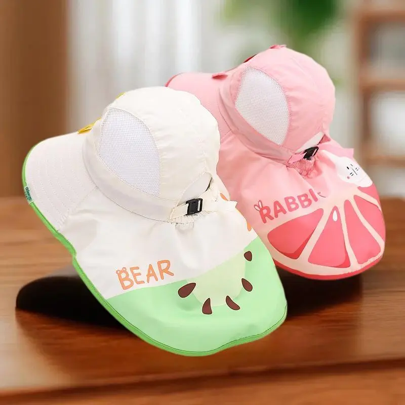 Kids Summer Sun Hat UV Protection Shawl Hats 3-10Year Boys Girls Quick Drying Fisherman Cap Children Large Brim Sunshade Visors