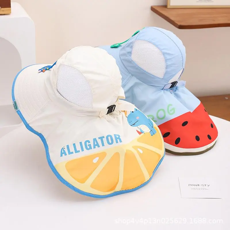Kids Summer Sun Hat UV Protection Shawl Hats 3-10Year Boys Girls Quick Drying Fisherman Cap Children Large Brim Sunshade Visors