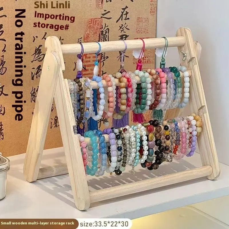 Wooden Headband Storage Rack Display Stand 2 Layer Home Use Hair Accessories Jewelry Headwear Exhibition Rack Jewelry Storage