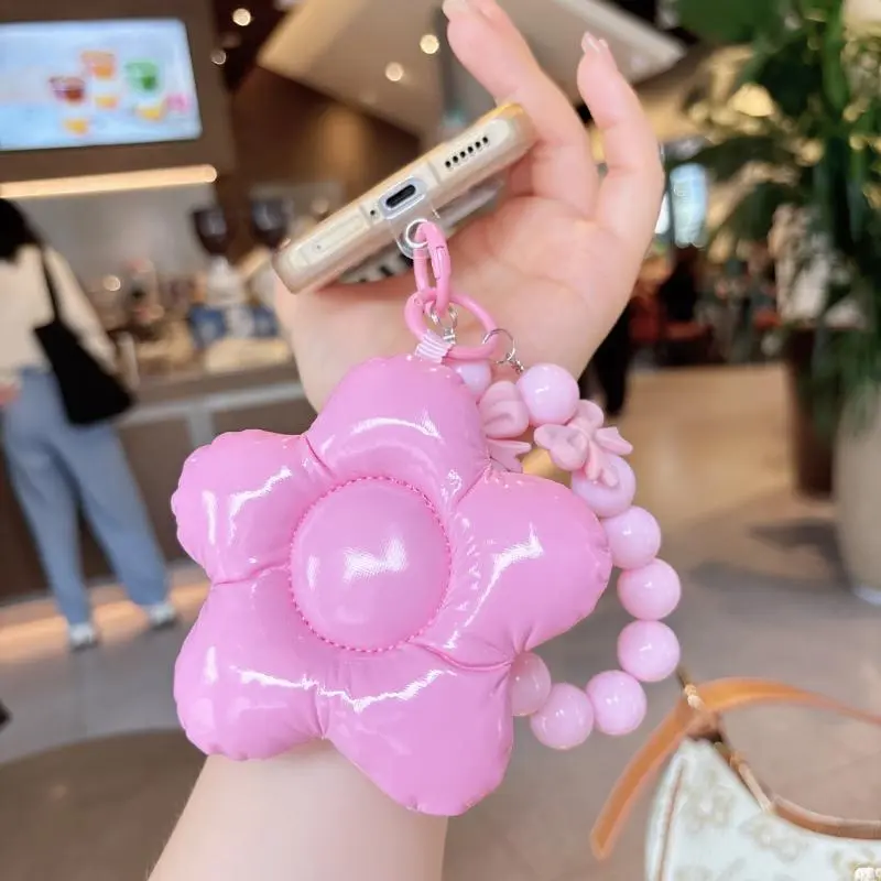 Leather Cotton-filled Three-dimensional Flower Keychain, Mobile Phone Chain, Fashionable Bag Pendant