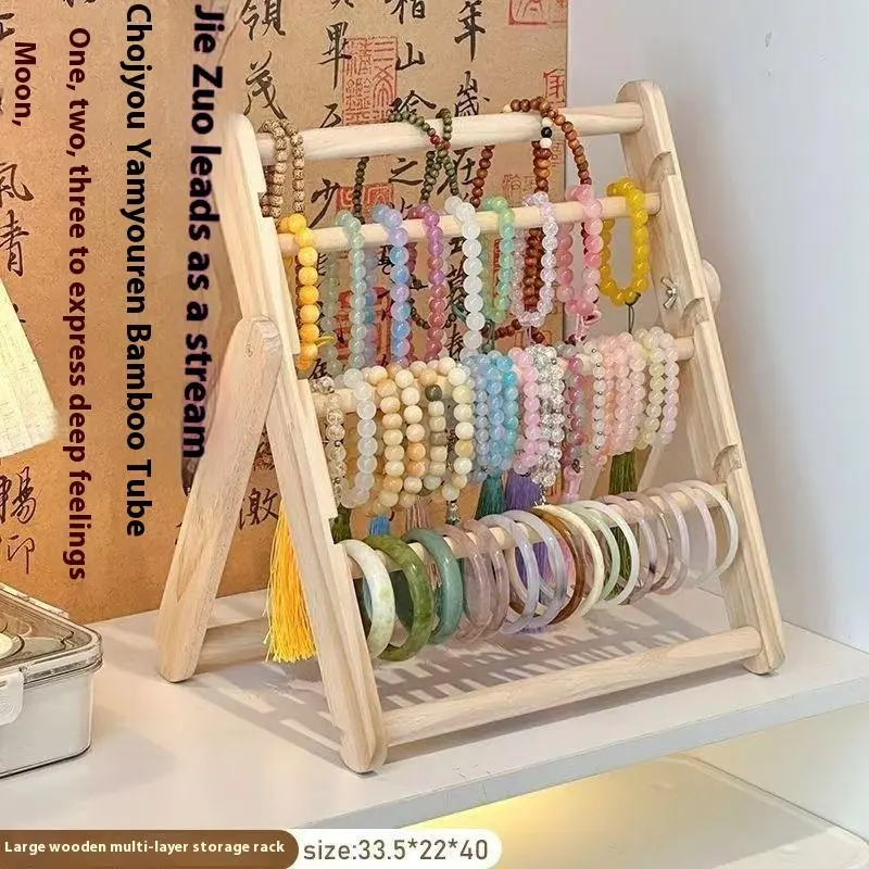 Wooden Headband Storage Rack Display Stand 2 Layer Home Use Hair Accessories Jewelry Headwear Exhibition Rack Jewelry Storage