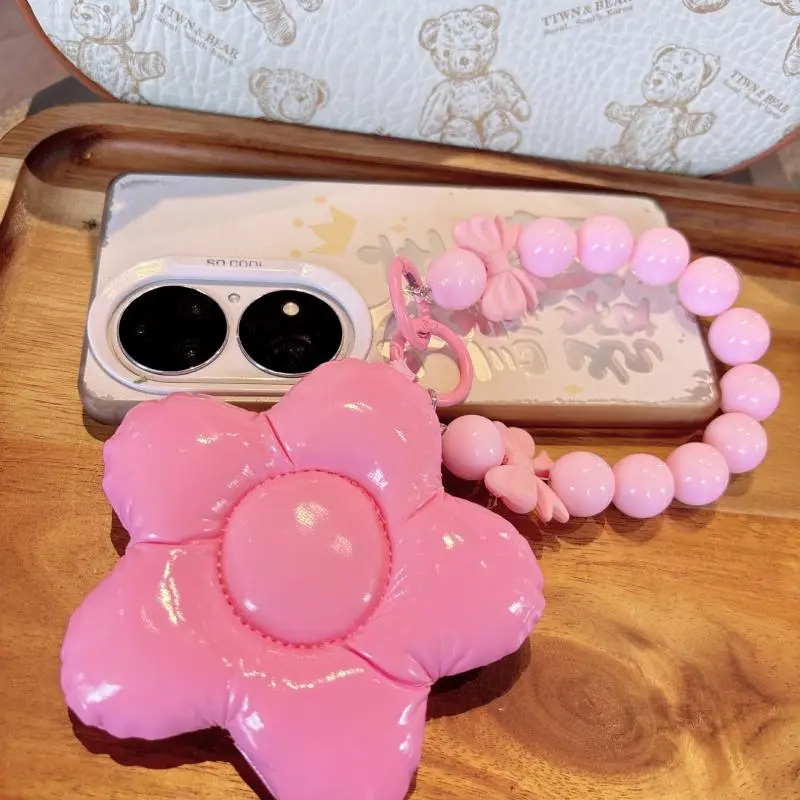 Leather Cotton-filled Three-dimensional Flower Keychain, Mobile Phone Chain, Fashionable Bag Pendant