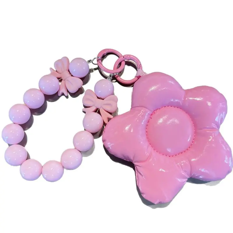 Leather Cotton-filled Three-dimensional Flower Keychain, Mobile Phone Chain, Fashionable Bag Pendant