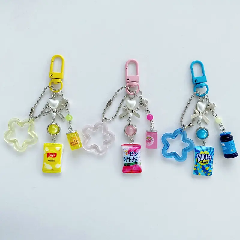 Cute Potato Chips Jelly Jam Lanyard Keychain Y2K Creative Food Keyring Vintage Phone Chain Bag Pendant Decoration Gifts
