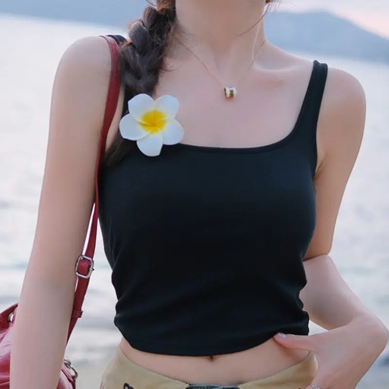 Summer Women's Dopamine Y2K Solid Color U-neck Sleeveless Slim Camisole With Chest Pad