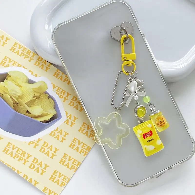 Cute Potato Chips Jelly Jam Lanyard Keychain Y2K Creative Food Keyring Vintage Phone Chain Bag Pendant Decoration Gifts