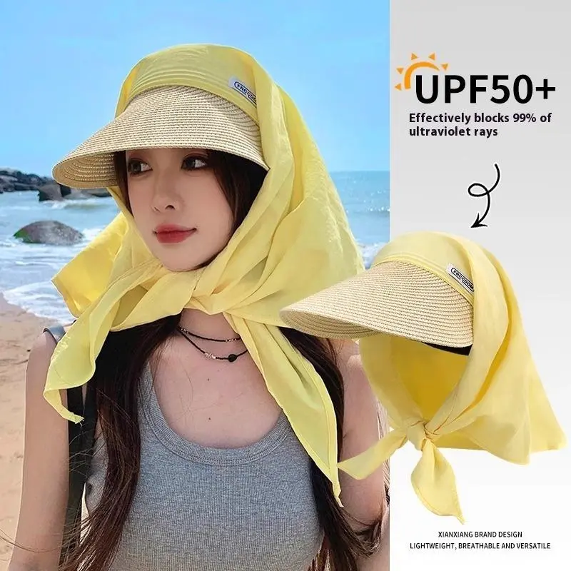 Fashion Splicing Straps Headscarf Caps For Women Outdoor Travel Sun Protection Versatile Personality Sun Hat