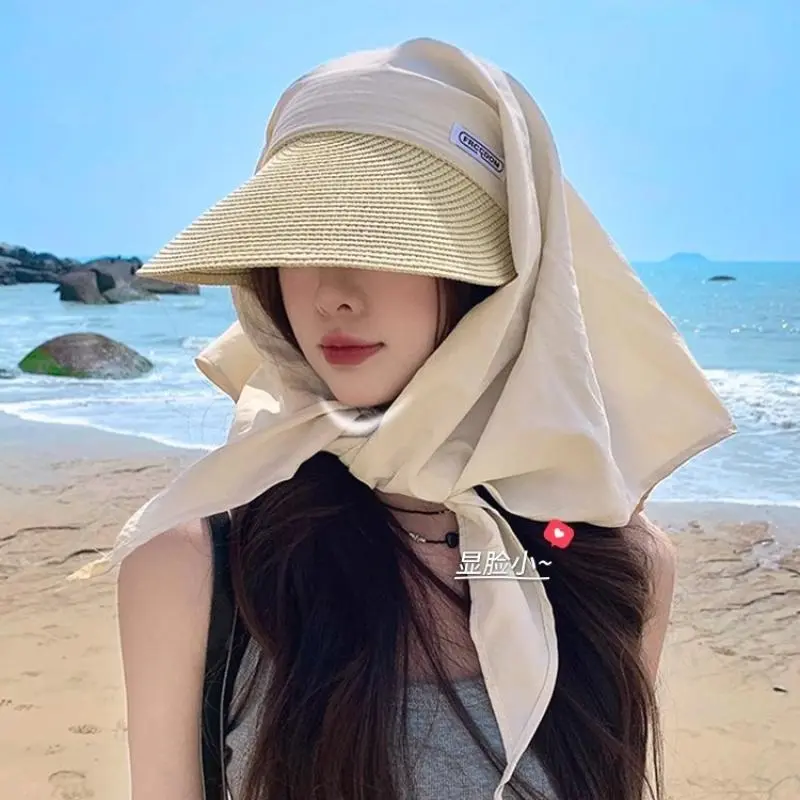 Fashion Splicing Straps Headscarf Caps For Women Outdoor Travel Sun Protection Versatile Personality Sun Hat
