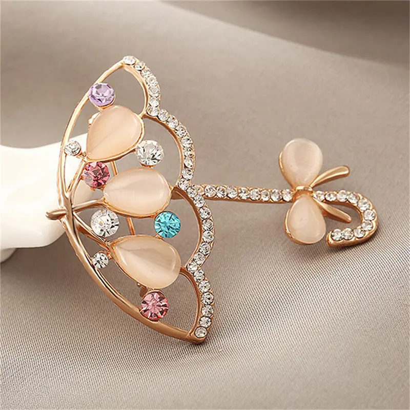 Vintage Female Brooch Pin New Fashion Beauty Opal Rhinestone Umbrella Brooch Pin Cute Korea Style Brooches For Women