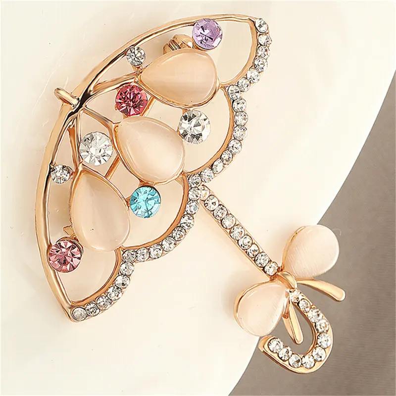 Vintage Female Brooch Pin New Fashion Beauty Opal Rhinestone Umbrella Brooch Pin Cute Korea Style Brooches For Women