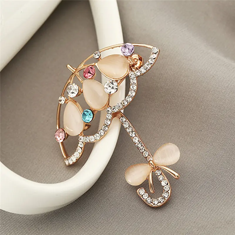 Vintage Female Brooch Pin New Fashion Beauty Opal Rhinestone Umbrella Brooch Pin Cute Korea Style Brooches For Women
