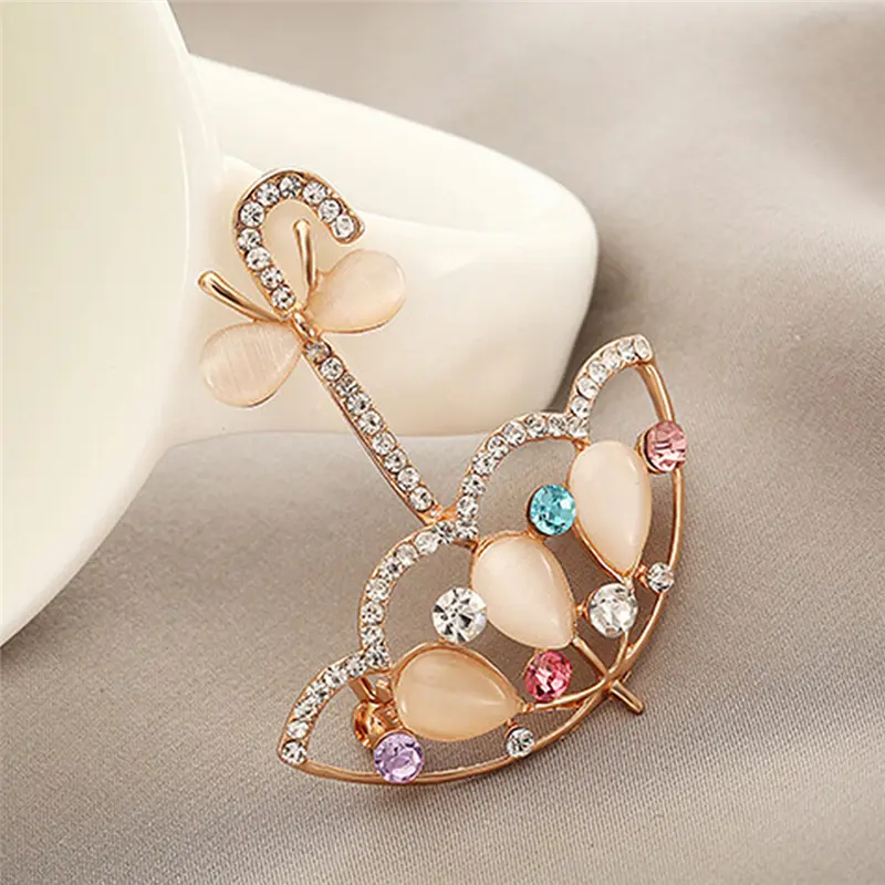Vintage Female Brooch Pin New Fashion Beauty Opal Rhinestone Umbrella Brooch Pin Cute Korea Style Brooches For Women