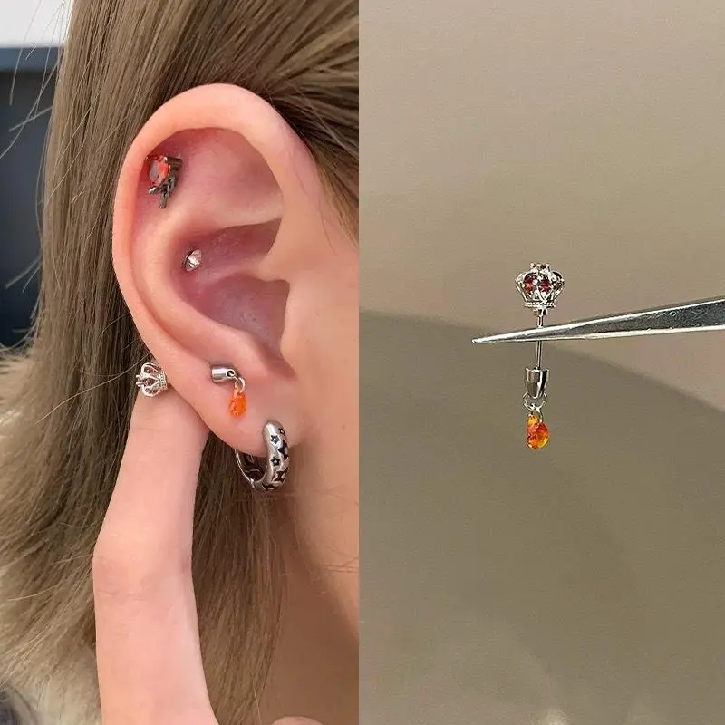 1Pcs Crown Pearl Titanium Steel Spiral Ear Bone Nail Fashion Y2K Earrings For Women Ear Piercing Jewelry Gifts