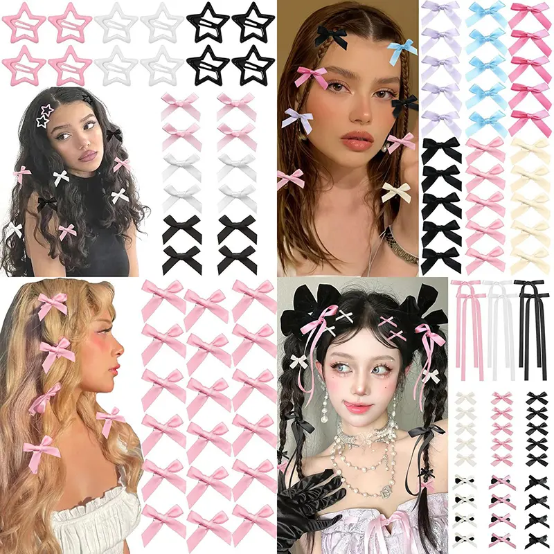 Premium Satin Ribbon Mini Bows; Set of 5/30; Fashionable Women's Bowknot Hairpins; Decorative Hair Accessories