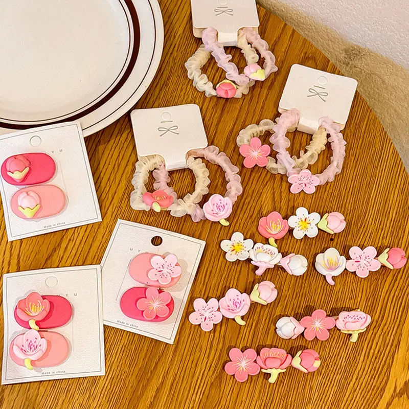 Pink Sakura Peach Blossom Hairpins Headwear Flower Stamens Lotus Tulip Hair Clip Hair Rope Hair Accessories For Women Girls Gift