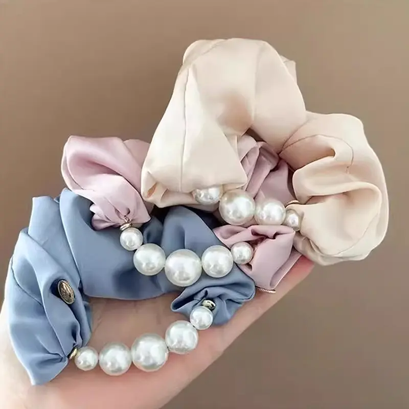 Refined Pearl Hair Accessories for Women: Large Intestine Scrunchie, Ponytail Band, Ultra-Sweet Hair Decor
