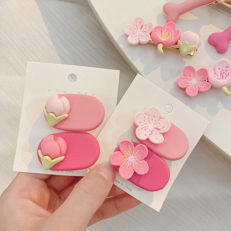 Pink Sakura Peach Blossom Hairpins Headwear Flower Stamens Lotus Tulip Hair Clip Hair Rope Hair Accessories For Women Girls Gift