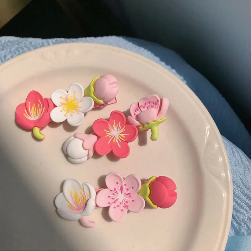 Pink Sakura Peach Blossom Hairpins Headwear Flower Stamens Lotus Tulip Hair Clip Hair Rope Hair Accessories For Women Girls Gift