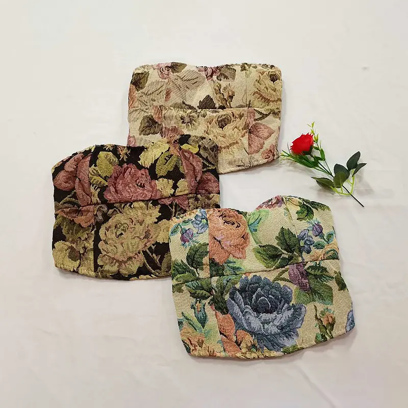 Women Sexy Summer Holiday Sweet Colorful Floral Strapless Top With Cheat Pads