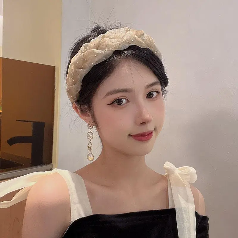 Korean Style Elegant Hair Hoop Women's Headband Light Luxury Mesh Rhinestone Hairband Hair Accessories Hair Bands For Ladies