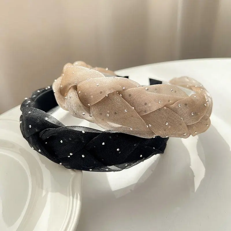 Korean Style Elegant Hair Hoop Women's Headband Light Luxury Mesh Rhinestone Hairband Hair Accessories Hair Bands For Ladies