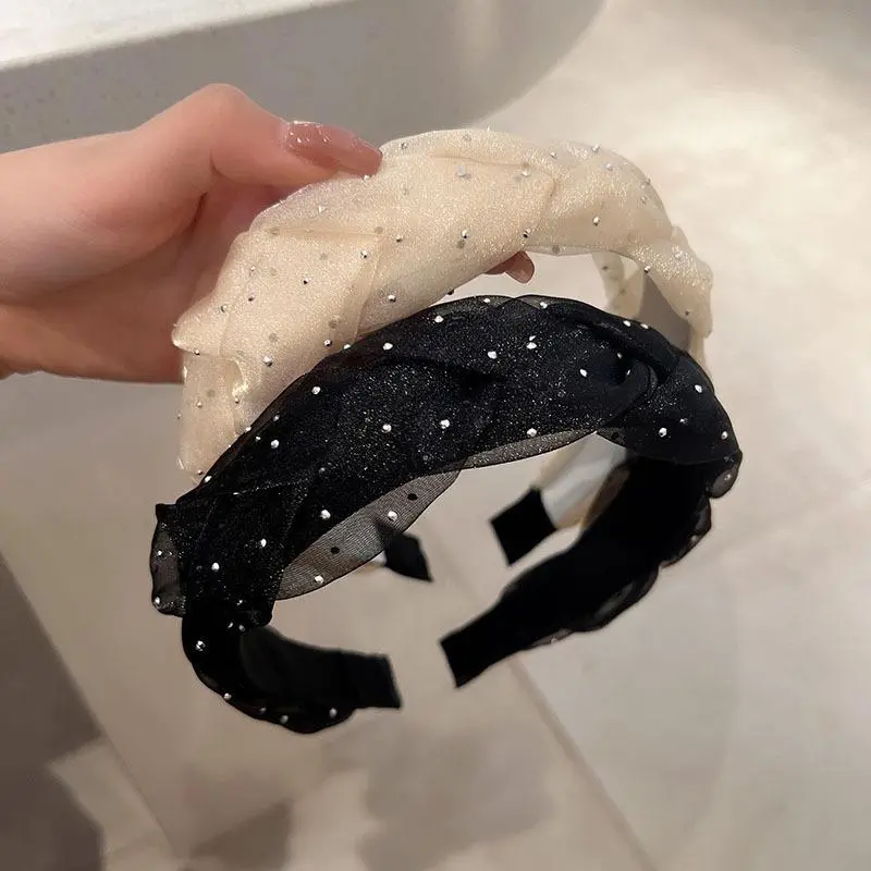 Korean Style Elegant Hair Hoop Women's Headband Light Luxury Mesh Rhinestone Hairband Hair Accessories Hair Bands For Ladies