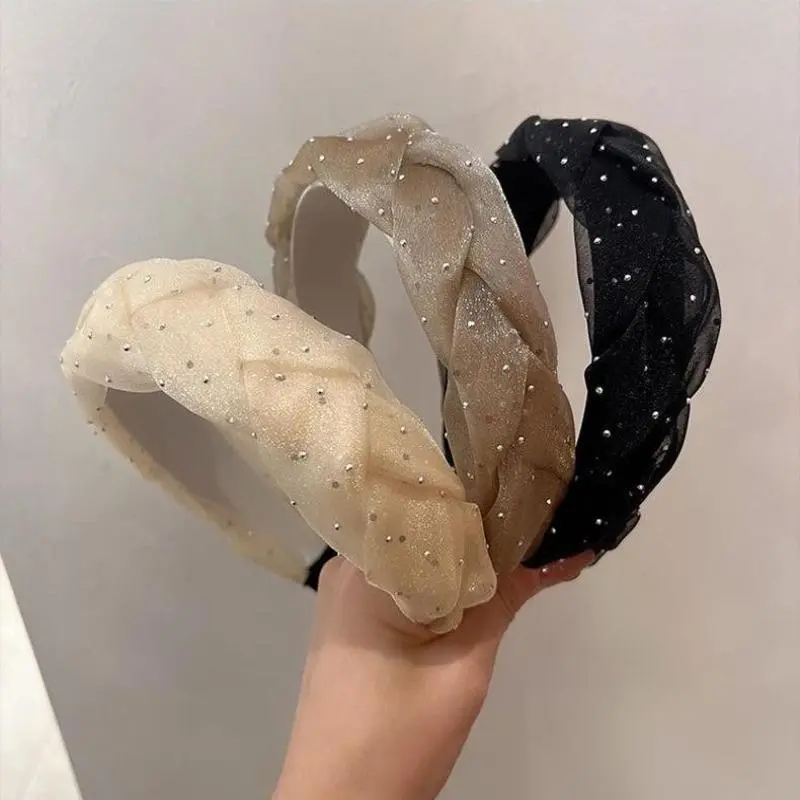 Korean Style Elegant Hair Hoop Women's Headband Light Luxury Mesh Rhinestone Hairband Hair Accessories Hair Bands For Ladies