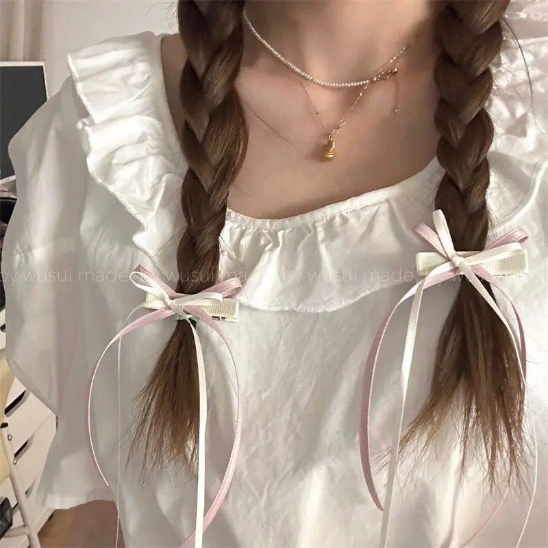 New Sweet Long Hairpins French Lolita Lace Ribbon Tassel Bowknot Hair Clip For Women Girl Party Barrettes Headwear Accessories
