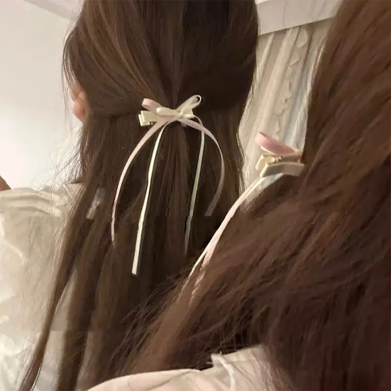 New Sweet Long Hairpins French Lolita Lace Ribbon Tassel Bowknot Hair Clip For Women Girl Party Barrettes Headwear Accessories