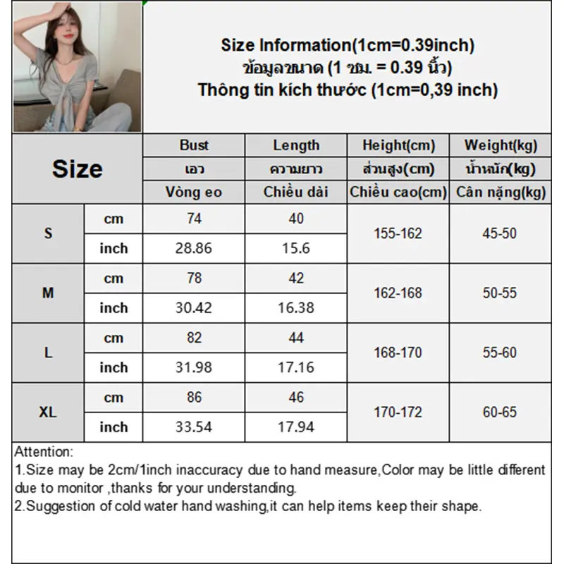 Summer Women's Sexy Lace-up V-neck Short Sleeve Slim T-shirt Reversible Crop Top