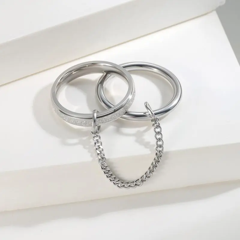 Minimalist Fashion Chain Titanium Steel Layered Ring Geometric Double-layer Ring Stacked Finger Titanium Steel Hand Jewelry
