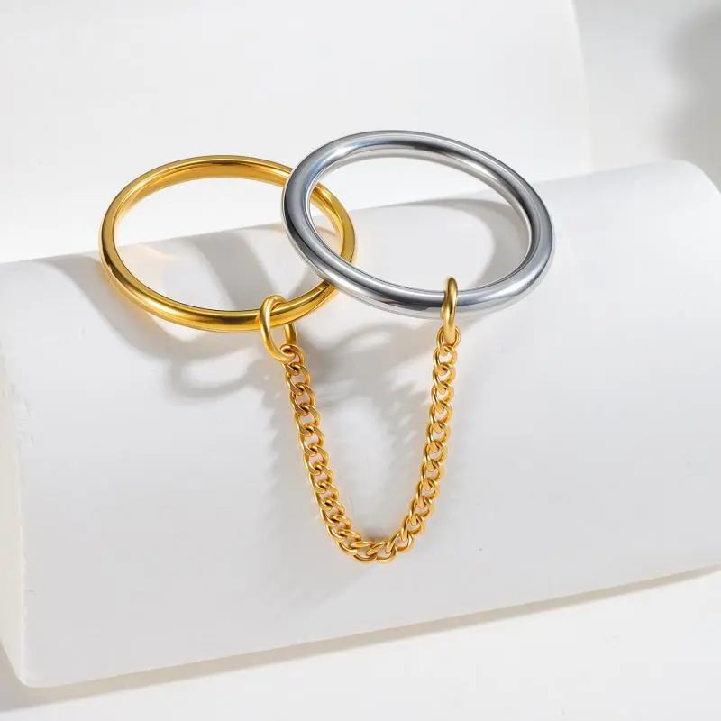 Minimalist Fashion Chain Titanium Steel Layered Ring Geometric Double-layer Ring Stacked Finger Titanium Steel Hand Jewelry