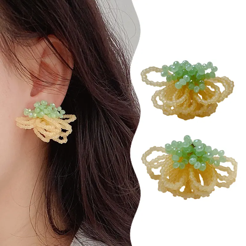 Elegant Summer Floral Colorful Earring with Fringe, Personality Beaded Stud Design for Gift