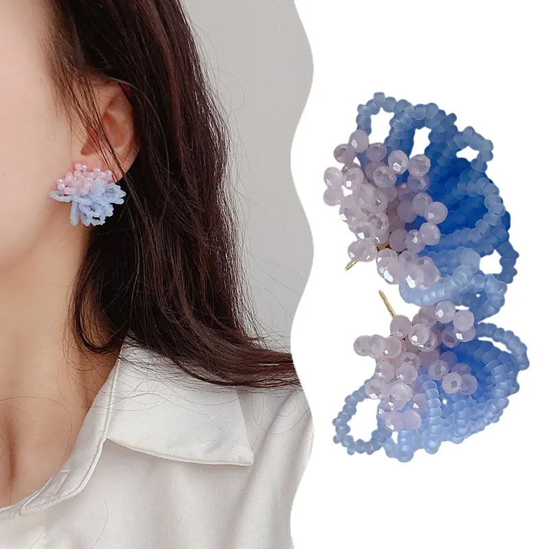 Elegant Summer Floral Colorful Earring with Fringe, Personality Beaded Stud Design for Gift