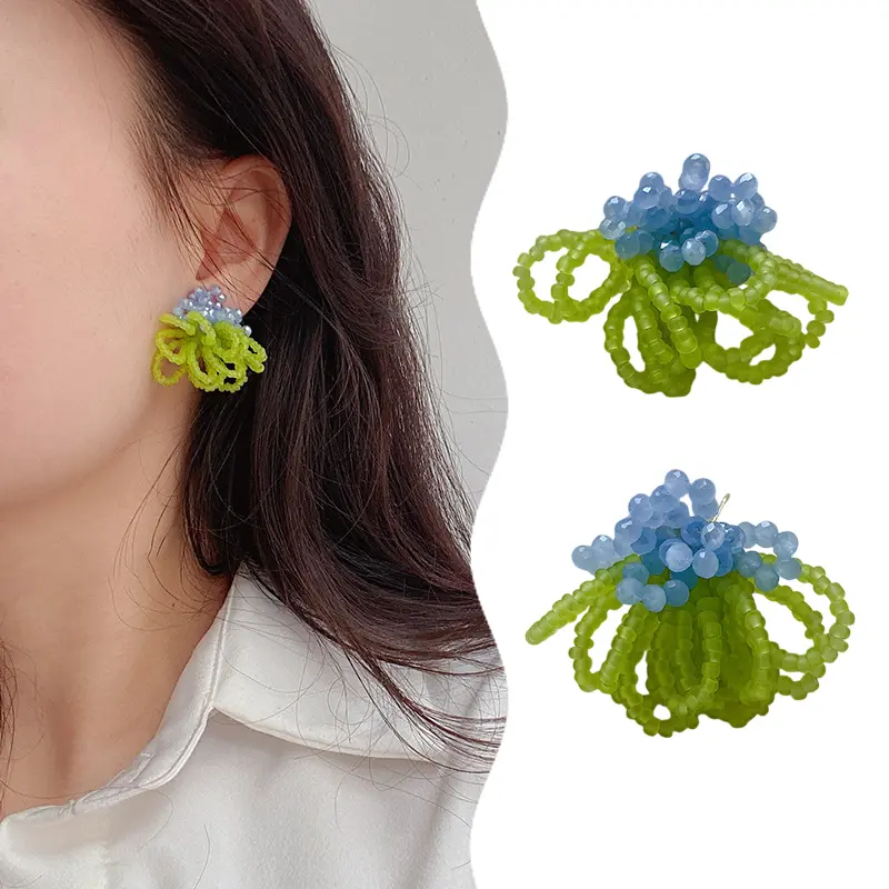 Elegant Summer Floral Colorful Earring with Fringe, Personality Beaded Stud Design for Gift