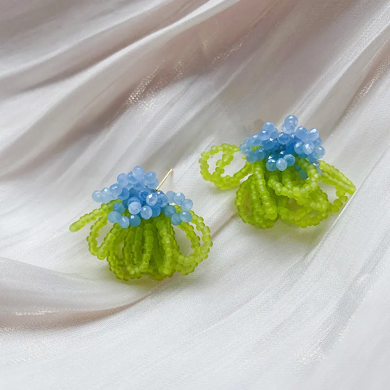 Elegant Summer Floral Colorful Earring with Fringe, Personality Beaded Stud Design for Gift