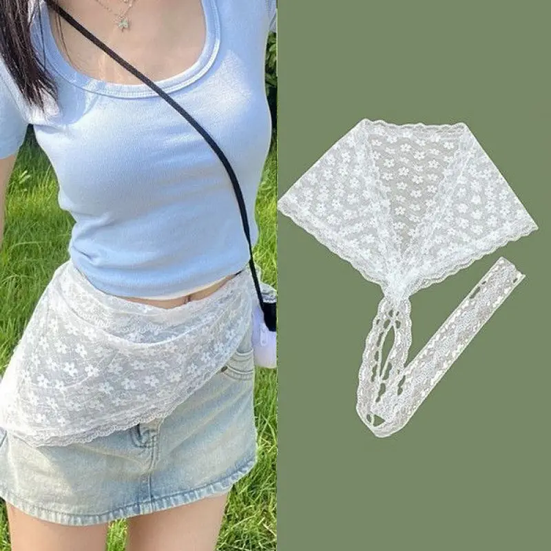 Versatile Triangle Lace Trim Half Skirt For Women Girls Summer Sweet Butt Curtain Stacked Short Skirts Fashion Headscarf