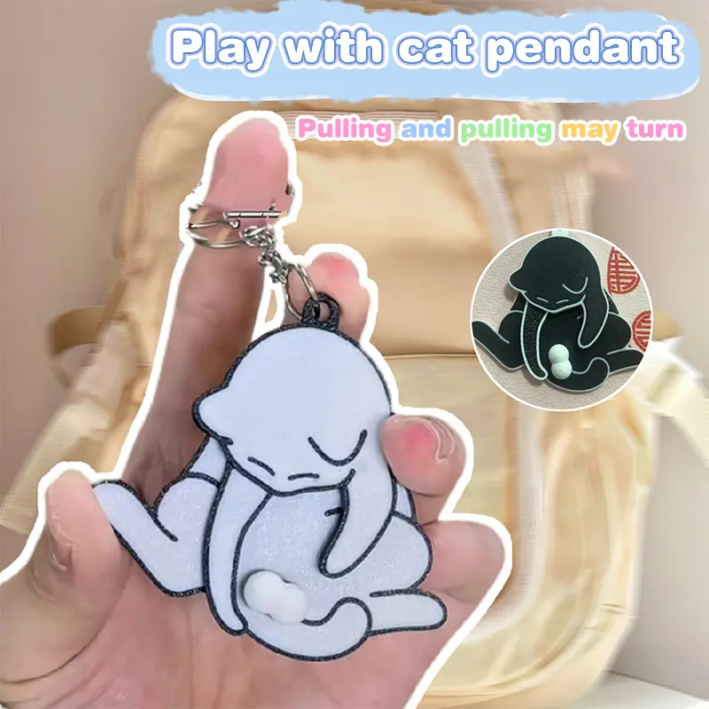 Creative Pull Play Egg Cat Keychain Pendant Cute And Funny Rotatable Acrylic Bag Pendant For Women Keyring Purse Bag Accessory