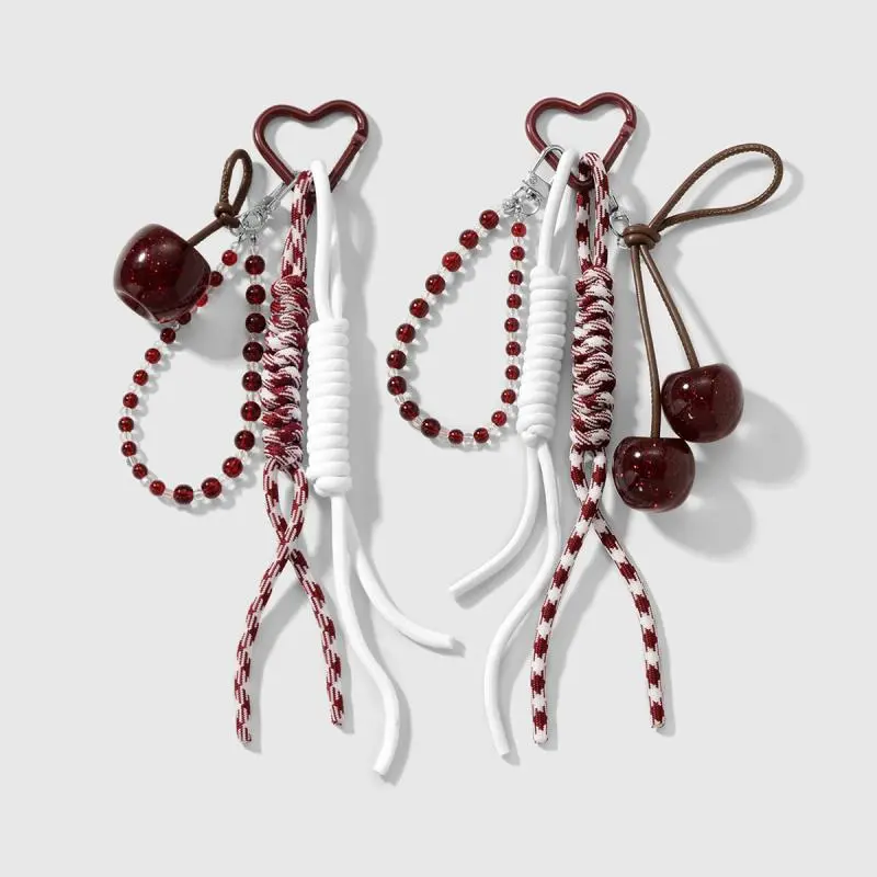 Fashion Cherry Fruits Pendants Keychain Women Backpack Charm Decoration Car Key Ring Jewelry Bags Decoration Friendship Gifts