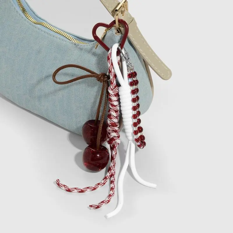 Fashion Cherry Fruits Pendants Keychain Women Backpack Charm Decoration Car Key Ring Jewelry Bags Decoration Friendship Gifts