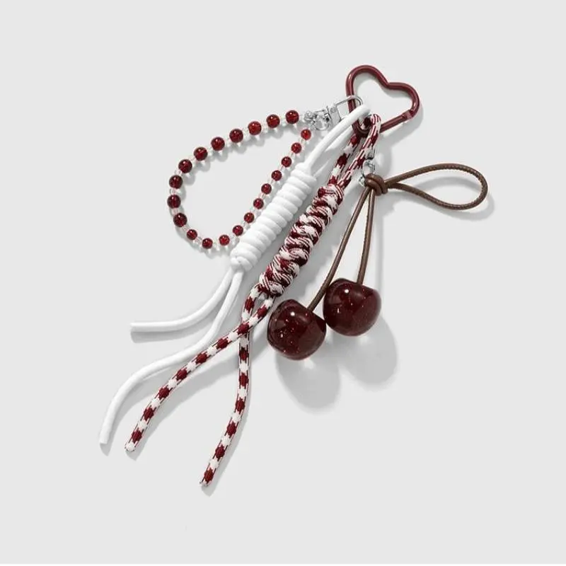 Fashion Cherry Fruits Pendants Keychain Women Backpack Charm Decoration Car Key Ring Jewelry Bags Decoration Friendship Gifts