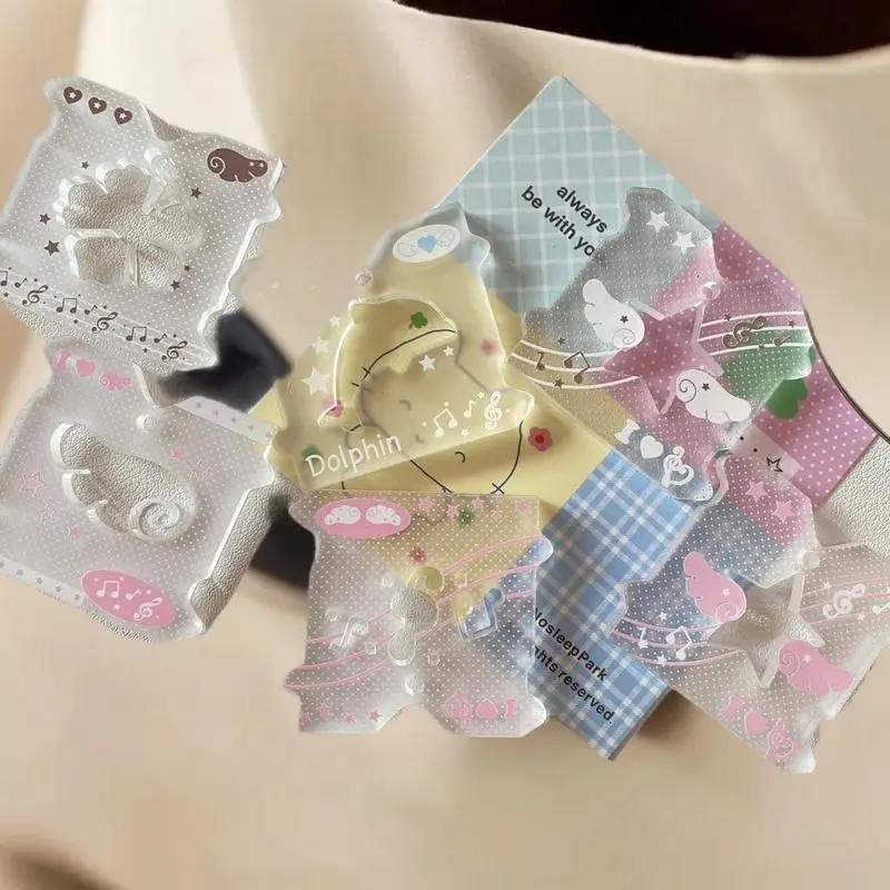 Charming Music Note Wings Hibiscus Flower Clear Acrylic Pendant Keyring Card Case Bag Decor Student Presents