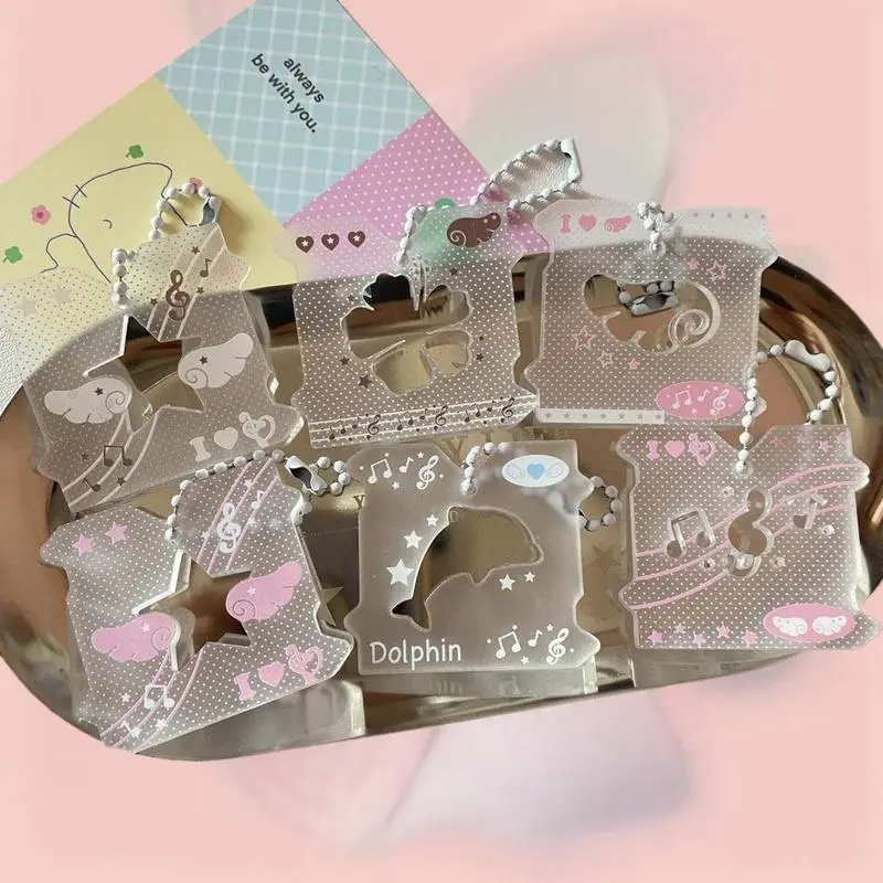 Charming Music Note Wings Hibiscus Flower Clear Acrylic Pendant Keyring Card Case Bag Decor Student Presents