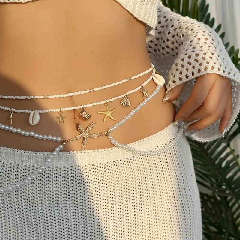 Bohemia Sexy Fashion Layered Tassel Starfish Waist Belly Chain Women Summer Beach Sea Conch Shell Pearl Body Chain Jewelry