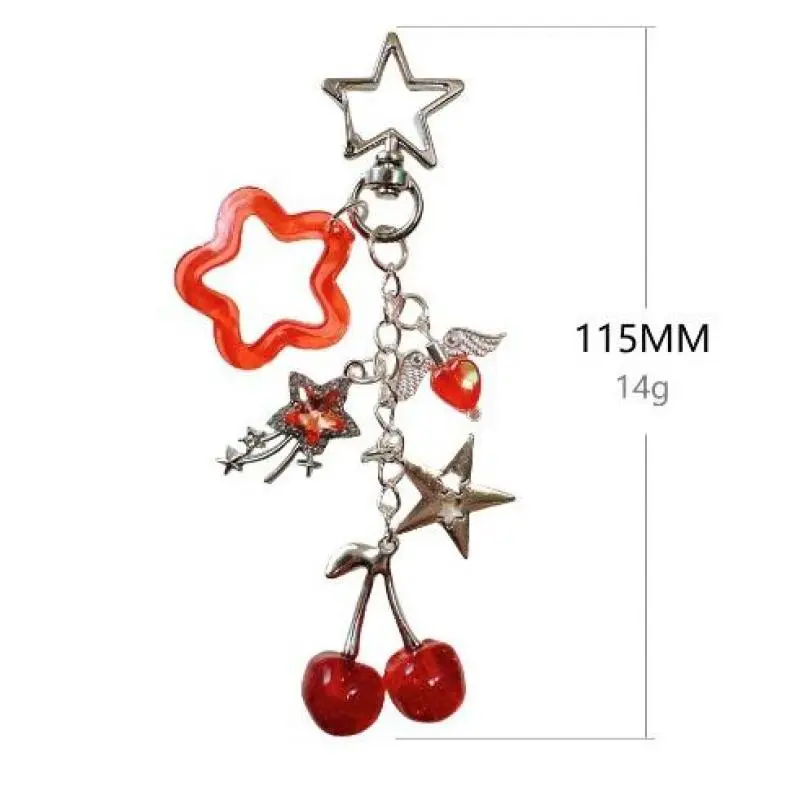 Fashion Diamond Studded Meteor Cherry Keyring Beaded Keychain Backpack Bag Pendant Charm Phone Chain Decoration Accessories