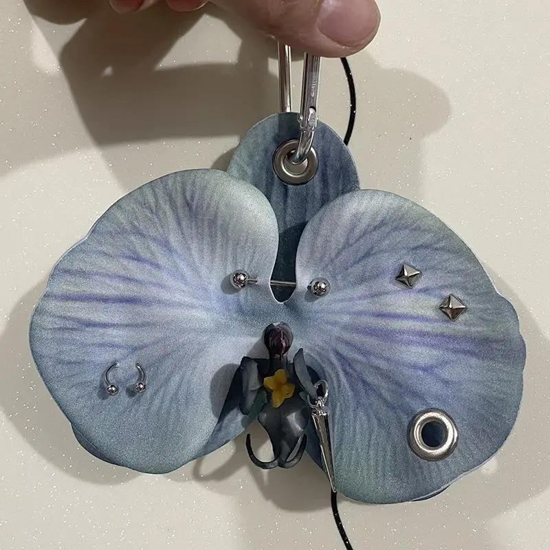Creative Beautiful Phalaenopsis Cloth Keychain Simulation Flowers Keyring Phone Charms Elegant Bag Pendant Accessories Gift