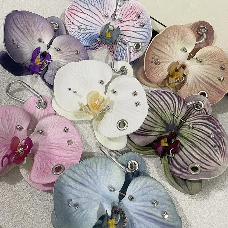 Creative Beautiful Phalaenopsis Cloth Keychain Simulation Flowers Keyring Phone Charms Elegant Bag Pendant Accessories Gift